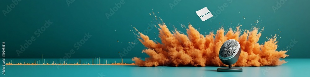 Poster a 3d rendered vibrant spectrogram explosion visualizing the frequency content of a digital conversat