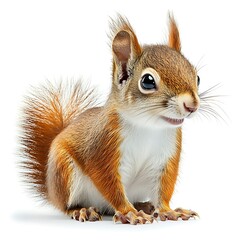 Obraz premium Cute red squirrel posing, white background, nature wildlife