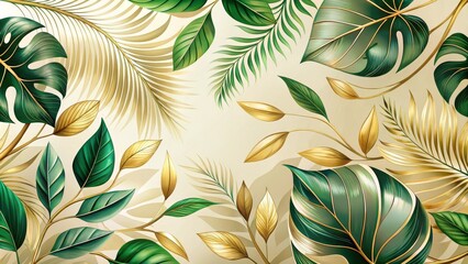Golden and Emerald Tropical Leaves A Lush Botanical Composition