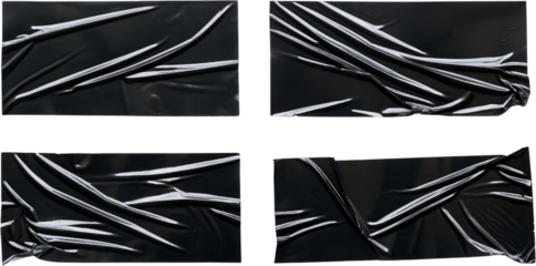 Black Crinkled Plastic Film Texture Four Square Sheets of Wrinkled Packaging Tape