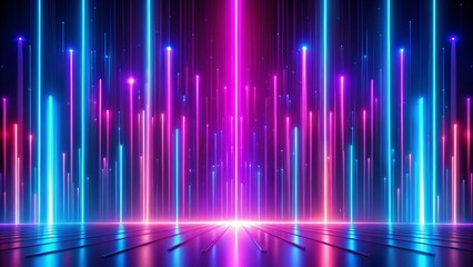 Neon Cyberpunk Vertical Lines, Reflective Floor, Futuristic Glow, Abstract Background Cyberpunk, Neon Light
