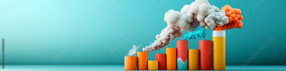 Poster 3d rendered visualization of air pollution levels in a city graphical representation of data analyti