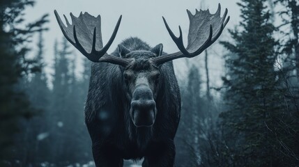 Majestic Moose Portrait in a Misty Forest Wildlife Photography capturing animals