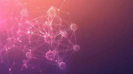 Abstract molecular structure with interconnected atoms, glowing nodes, and a futuristic science theme on a gradient background
