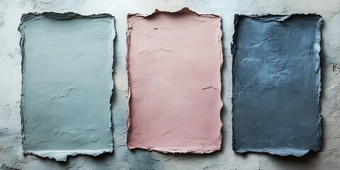Textured paint swatches, pastel colors, studio shot, design background