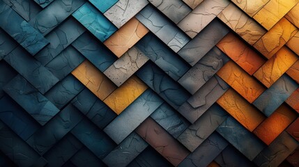 A textured, colorful abstract design featuring interlocking geometric shapes.