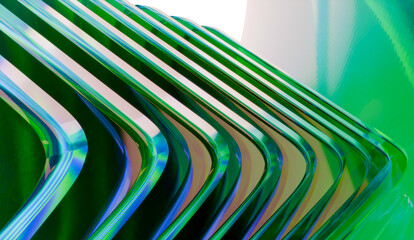 Beguiling 3d render of abstract iridescent glass background made with 3d software