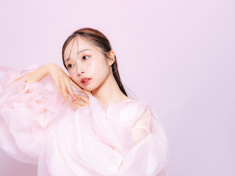 woman, fashion, stylish, tulle, colorful, pink, beauty, model, cosmetics, makeup product, korea, make-up, natural, organza, ulzzang makeup, korean makeup, skincare, cute, portrait, beautiful woman, pr