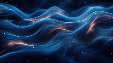 Abstract blue swirls and waves on a dark background. Geometric design for banner template with white space in the center for text. Minimalist wallpaper with copy space.