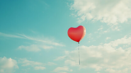 A heart-shaped balloon floating against a blue sky 