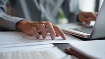 Business man accountant financial analyst and auditor working and laptop for calculating 