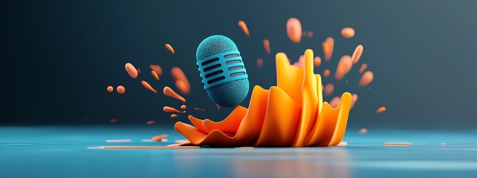 A dynamic and abstract 3D rendered spectrogram visualizing the frequency content of a spoken conversation  The image showcases a vibrant