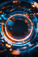 Obraz premium A futuristic closeup of an empty frame surrounded by concentric glowing rings, symbolizing a high-tech interface or virtual reality portal