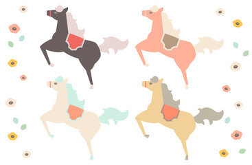 可愛い馬のベクターイラスト素材セット  主線なし 午年 年賀状 