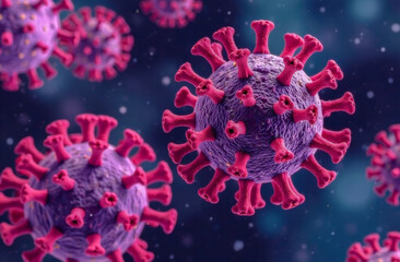 Human metapneumovirus or HPV, a virus that causes upper and lower respiratory tract infections. vertical 3D illustration in neon color