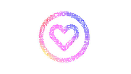 Icon heart circle is made up of LED square shapes. There are bright diodes and there are black dead diodes