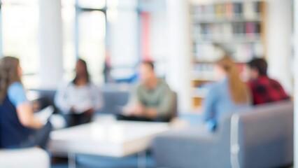 Student Meetup for Discussion – A blurred image of students meeting up in a common area to discuss coursework.
