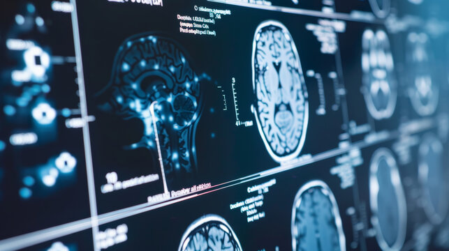 Close up of brain scans showing AI algorithms predicting patient outcomes