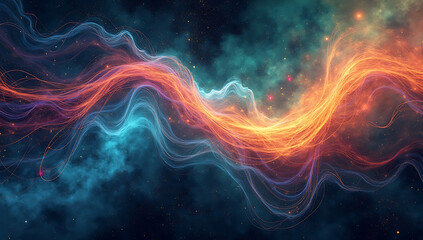 Obraz premium An Abstract Representation of String Theory: Vibrant Strings of Energy Twisting and Vibrating in a Three-Dimensional Space