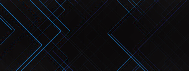 Abstract Chevron Pattern with Subtle Blue Highlights on Black Background. Futuristic and Minimalist Linear Design. Blue and black vector 3D technology futuristic glow with line