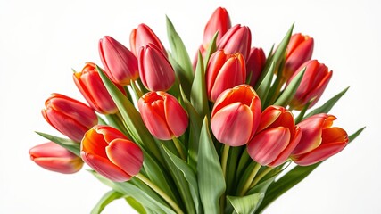 Fototapeta premium Beautiful Tulip Bouquet - Isolated on White - AI Photo