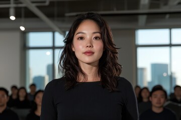 Fototapeta premium Portrait of a young woman in a modern office setting