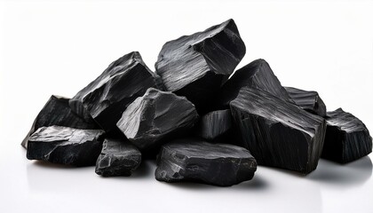 Pure shilajit pieces against white background, herbal medicine 