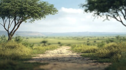 Serene Savannah Path: A Digital Landscape of Tranquility