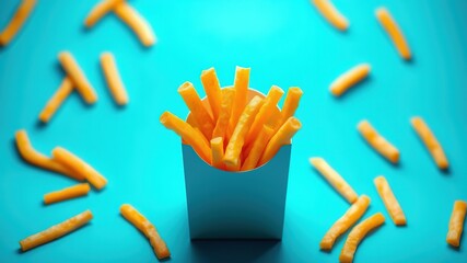 Fototapeta premium Delicious Crispy Fries in Fry Box Mockup - Appetizing Food Photography