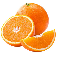 Vibrant Citrus Duo: Fresh Orange and Cross-Section Isolated on Transparent Background