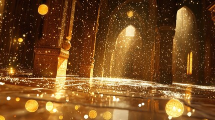 Obraz premium Golden Palace Rain; Interior Architecture; Mystical Background; Fantasy Setting; Game Design