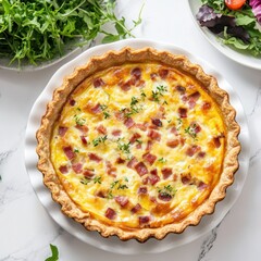 A savory quiche Lorraine with a crispy crust, filled with bacon, cheese