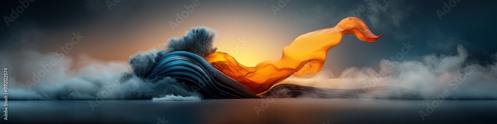 Poster a 3d rendered animation depicting a surreal ethereal wave packet undergoing absorption and emission 