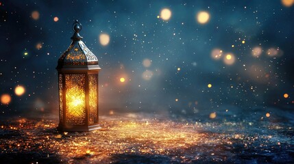 Illuminated lantern, night scene, bokeh background, festive celebration