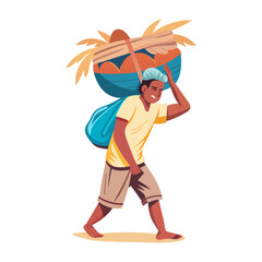 A poor character carrying weight illustration in flat style 

