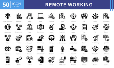 Remote Working icon collection set. Containing employment, workplace, workhouse, digital nomad, mobile work, internet, cloud computing icon.