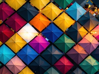 An aerial view of a bustling night market with colorful stalls cultural diversity food exploration lively urban atmosphere