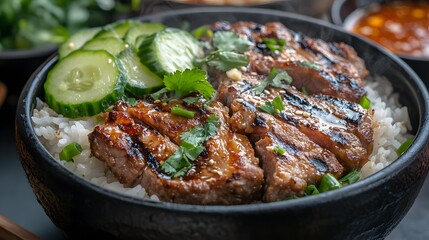 Grilled Steak Rice Bowl With Cucumber And Herbs