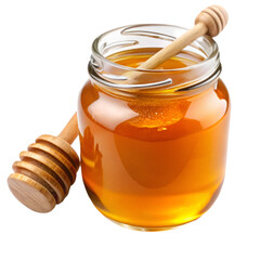 Fresh honey in jar isolated on transparent background