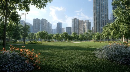 Obraz premium Urban Oasis: Cityscape Park Serenity