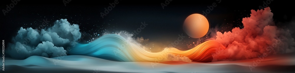 Poster mesmerizing animation depicting the propagation of waves through a dynamic colorful medium at varyin