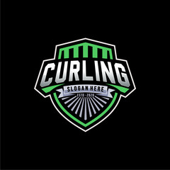 Obraz premium Simple curling logo sport vector with curling stone badge emblem
