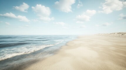 Fototapeta premium Serene Coastal Landscape: A Tranquil Beach Scene Under a Sunny Sky