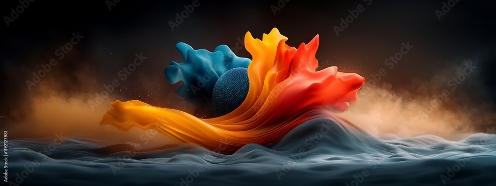 Poster mesmerizing 3d rendered animation showcasing a wave packet interacting with an obstacle and diffract