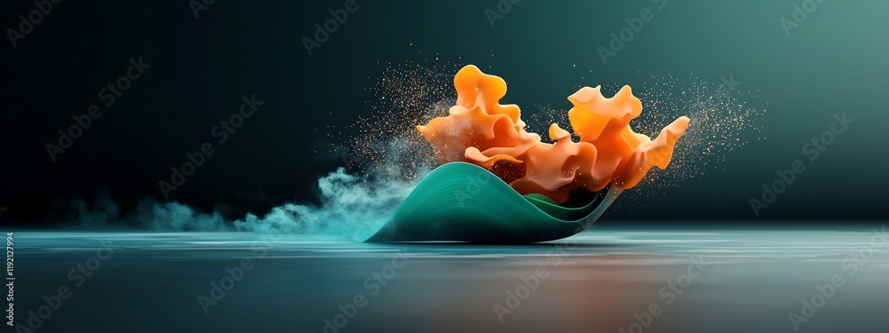 Poster captivating 3d animation of a wave packet undergoing diffraction and spreading into diverse frequenc
