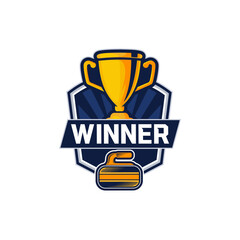 Simple curling logo sport vector with curling stone badge emblem