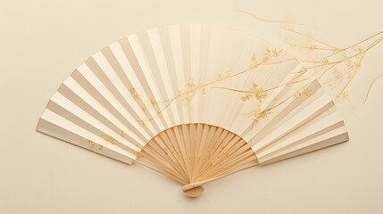 Traditional bamboo folding fan isolated on a simple background, elegant and refined