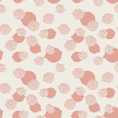 Seamless Pattern Pink Petal Rose Muted Color. Blossom Rose Flower Garden Illustration. Soft Muted Pink Floral Repeat  Pattern Fabric.