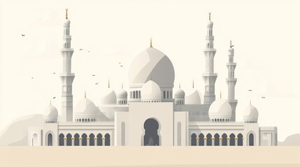 Obraz premium Minimalist Flat Design of a Mosque with Geometric Windows
