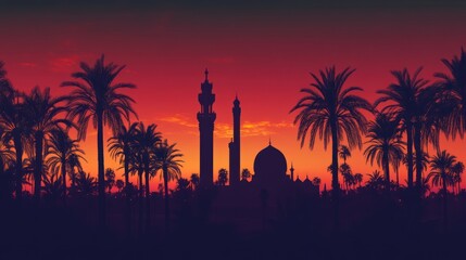 Obraz premium Serene Twilight View of Mosque Silhouettes Against Colorful Sky